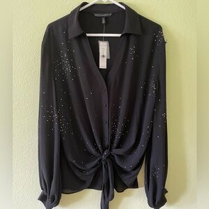 NWT White House Black Market Embellished Tie Top Sz L